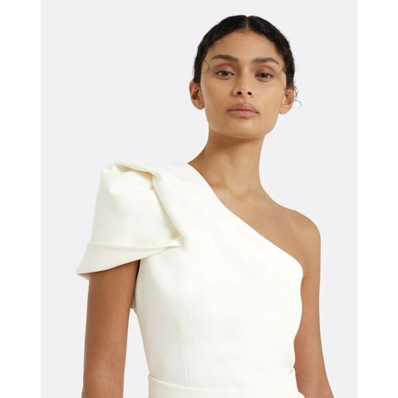 $1295 SAFIYAA Kora Ivory Single Shoulder Asymmetric Top Crepe Sz XS Bridal - Picture 6 of 16